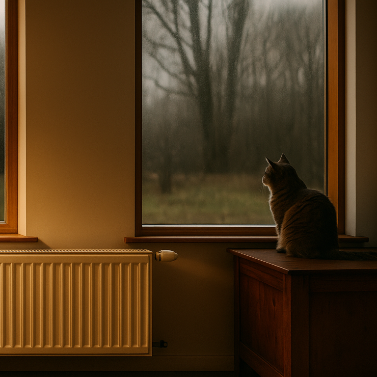 Professionelle Heizkörperreinigung in Gera – für saubere Luft, Hygiene und bessere Wärmeleistung. Sauberer Heizkörper mit Katze am Fenster – Hygiene & Wärme in Gera