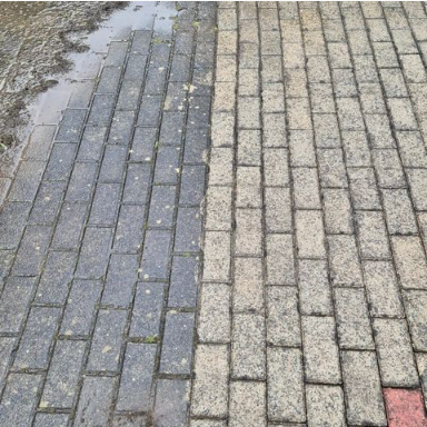 Hochdruckreinigung in Gera – Hochdruck gegen Moos, Flecken und Schmutz auf Stein, Terrassen und Zuwegungen. Steinfläche Vorher-Nachher – Spezialreinigung mit Hochdruck in Gera